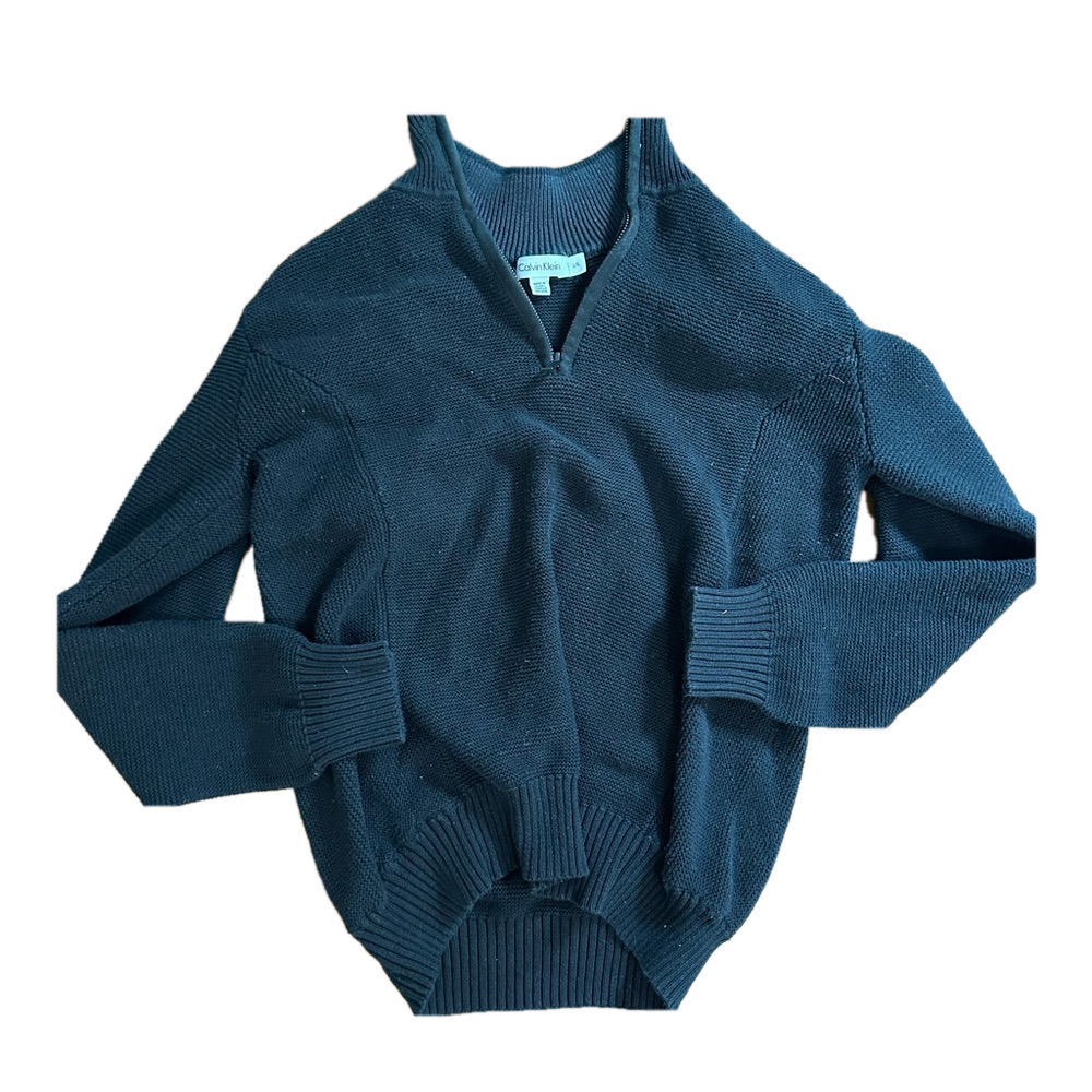 CALVIN KLEIN MENS BLACK QUARTER ZIP SWEATER